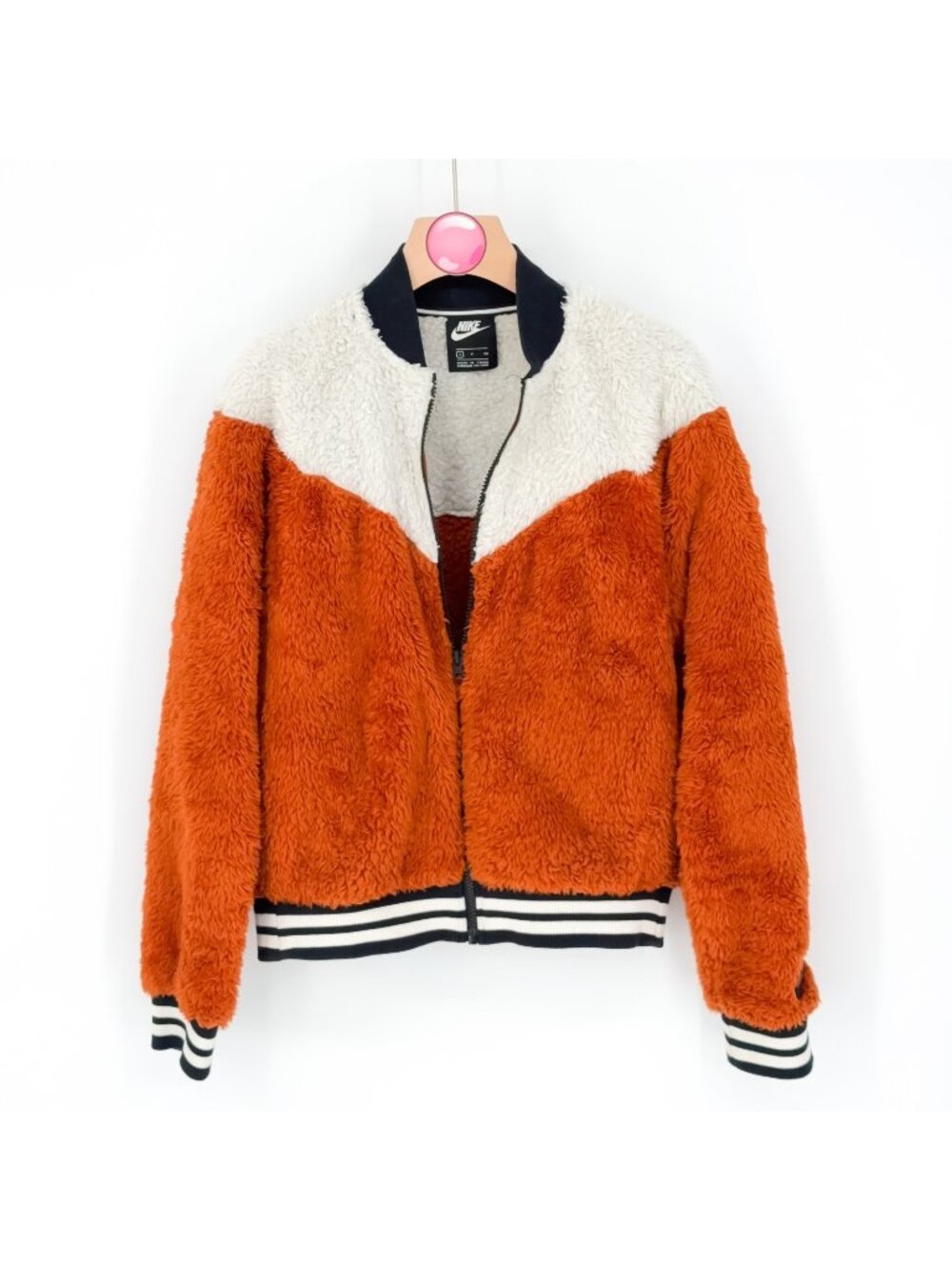 Nike Women's "Wolf" Sherpa Sport Fleece Bomber Jacket Orange Cream Women's Small